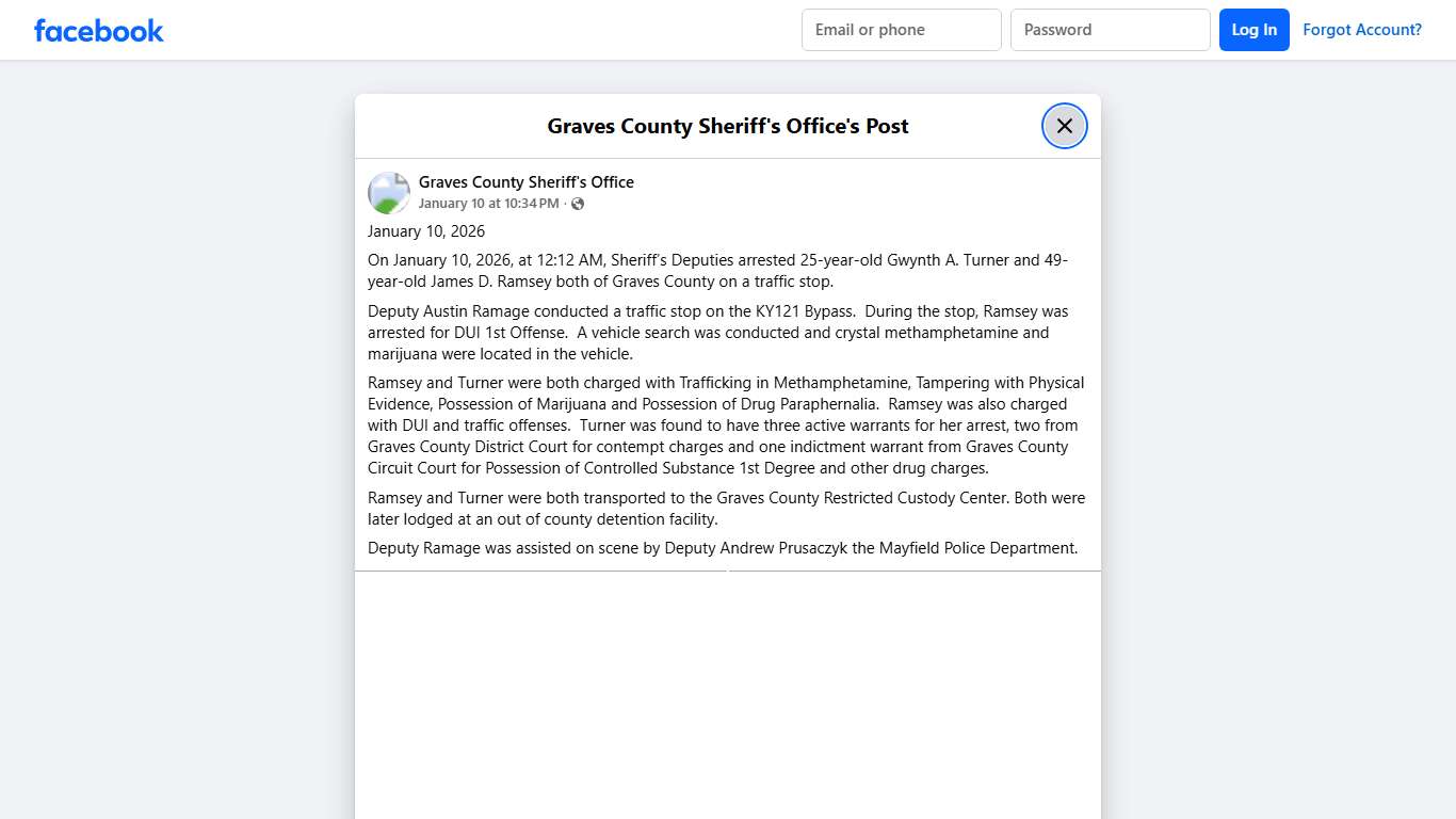 January 10, 2026 On... - Graves County Sheriff's Office Facebook